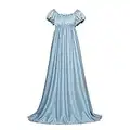 Daphne Costume Dress for Women Vintage Regency Dress Victorian Ball Gown High Waistline Jane Austen Dress (XXXL, Blue)