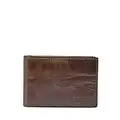 Fossil Men's Derrick Leather Slim Minimalist Magnetic Money Clip Bifold Front Pocket Wallet, Dark Brown, (Model: ML3684201)