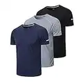 HUAKANG 3 Pack Workout Shirt Men Gym Shirts Dry Fit Moisture Wicking Running Shirts Men Short Sleeve Sports Athletic T-Shirts（5201-Black Grey Navy-L）