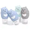 Portable Travel Bottles, 4 pack cute bear 2.7 Ounce Leak Proof Squeezable Silicone Tubes, Tsa Approved Travel Size Containers, Refillable Travel Accessories for Toiletries Shampoo and Lotion Soap