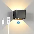 ACMHNC Schwarz Akku Wandleuchte mit Bewegungsmelder Innen LED Wandlampe Batteriebetrieben mit Schalter,5W USB Aufladbare Wandbeleuchtung Magnetische Flurlampe, für Schlafzimmer Wohnzimmer Treppe