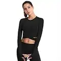 SotRong Maglia Sportiva da Donna a Maniche Lunghe Girocollo Crop Top Ad Asciugatura Rapida Sportiva T Shirts per Allenamento Palestra Yoga Nero S