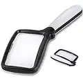 Folding Handheld Magnifying Glass with Light, 3X Large Rectangle Reading Magnifier with Dimmable LED for Seniors with Macular Degeneration, Newspaper, Books, Small Print, Lighted Gift for Low Visions