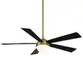 WAC Smart Fans Eclipse Indoor and Outdoor 5-Blade Ceiling Fan 54in Satin Brass Matte Black with 3000K LED Light Kit and Remote Control works with Alexa and iOS or Android App