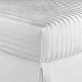 MIA we dress your home Hotel Quality Bedlinen Bedding Set 300 TC - Soft White Stripes Bedding Set Covers (King, White Stripe Fitted Sheet)