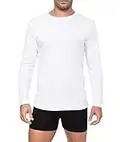 Camiseta Interior Térmica Algodón Manga Larga Hombre Cuello Redondo Colores Lisos (Blanco, XL)