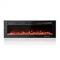 Maxhonor Electric Fireplace Recessed Wall Mounted Heater with Remote Control Timer 12 Flame Colors 5 Flame Settings Glass Panel, 1500/750W,(50 Inch, Black)