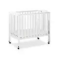 Dream On Me 3 in 1 Portable Folding Stationary Side Crib in White, Greenguard Gold Certified, Safety Wheel with Locking Casters, Convertible, 3 Mattress Heights