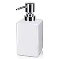 Dispensador de jabón de cerámica, 320 ml cuadrado clásico jabón y loción dispensador para cocina/baño/lavandería, champú recargable, jabón de manos, jabón de platos, aceite esencial (blanco)