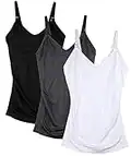 DAISITY Womens Maternity Nursing Tank Cami for Breastfeeding with Adjustable Straps, Black+dgrey+white, Medium