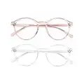 Amazon Brand -Eono 2er-Pack Blaulicht-Blocker-Brillen für Frauen Männer - Runde Vintage-Brille ohne Sehstärke - Anti-UV400/Blaulicht-Brille (Klar + Rosa)