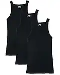 papi Men's 3-Pack Cotton Square Neck Tank Top, Black, Small