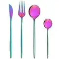 Bestdin Set di posate arcobaleno per 6 persone, 24 pezzi in acciaio inox colorato, set di posate con coltello, forchetta, cucchiaio di alta qualità, lavabile in lavastoviglie