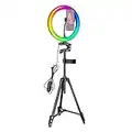 Neewer 10-inch RGB Selfie Ring Light with Tripod Stand, 29 Colors Modes Dimmable USB LED Ring Light with 433MHz Remote Control and 2 Phone Holders for Makeup/Live Streaming/YouTube/TikTok/Photography