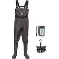 TideWe Bootfoot Chest Waders, PVC Fishing Waders 2-Ply Nylon Waterproof Hunting Waders with Boot Hanger for Men and Women Brown Size 10