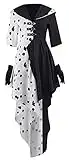 Lilycos Cruella Deville Costume Women Jacket 2021 Cruella Dalmatian Dress Halloween Costume with Gloves US Size (Large, White)