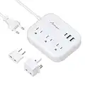 European Plug Adapter, Alitayee EU/UK/US Travel Power Strip with 3 Outlets 3 USB Ports, International Universal Plug Adapter with 3ft Extension Cord to EU UK Italy Spain France Germany Travel Cruise
