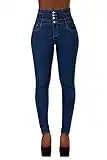 Glook Mujer Pantalones Vaquero Skinny Push Up Pantalones Elástico Jeans Cintura Alta (44, Azul)