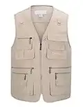 Gnveub Men’s Fishing Vest Outdoor Work Quick-Dry Hunting Zip Reversible Travel Vest Jacket with Multi Pockets(Beige-S2,M)