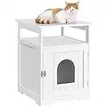 Yaheetech Mueble Arenero para Gatos Casa de Aseo Gatos Mascotas de Madera 52 × 49 × 64,5 cm, con Toallero Blanco