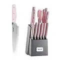 hecef Set Coltelli da Cucina, Professionali Coltello da Cucina 14 pezzi in Acciaio Inossidabile, Ceppo Coltelli con Blocco in Legno, Include Forbici da Cucina, Coltelli da Bistecca e Affilacoltelli