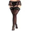 VicSec Women Lace Garter Belt and Stockings Set, Sexy Suspenders with G-String Panties Satin Bow Trim Mini Skirt Hosiery with Adjustable Straps Mesh Lingerie Set Gifts for Christmas Valentine (XXL)