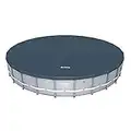 Bestway Flowclear PVC Round 18 Foot Pool Cover for Above Ground Frame Pools with Drain Holes and Secure Tie-Down Ropes, Black (Cover Only)