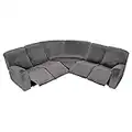 5 Seat Recliner Sofa Covers 7 Piece Velvet Stretch Soft 5-Seat Corner Reclining Sofa L-Shaped Sectional Couch Slipcovers Furniture Protector (Grey)