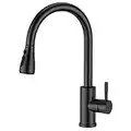 FORIOUS Kitchen Sink Taps Mixer with Pull Out Spray, Swivel Single Handle High Arc Pull Down Stainless Steel Kitchen Faucet for UK Standard Fittings, Matte Black