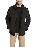 Dockers Men's Soft Shell Stand Collar Zip Front Jacket W. Attached Fleece Bib and Hood, Black, M