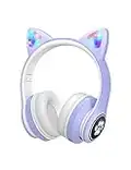 VuyKoo Auriculares Bluetooth para Niños con Micrófono/Luces LED, Cascos Inalámbricos, Sonido Estéreo, Auriculares Inalámbricos para Movil, Tablet,Laptops, para Regalo de cumpleaños/crisma (Morado)