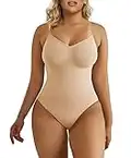 SHAPERX Bodysuit for Women Tummy Control Shapewear Seamless Sculpting Thong Body Shaper, SZ5215-Beige-L/XL