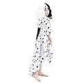 Disfraz de Cruella Deville para Mujer, Vestido Elegante Blanco y Negro con Capa Traje de Fiesta de Carnaval Halloween Cosplay de la Reina Malvada (Child-M)