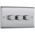 BG Electrical NBS83-01 BRUSHED STEEL 200W TRIPLE DIMMER SWITCH, 2-WAY PUSH ON/OFF, TRAILING EDGE