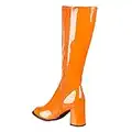 Boland - Stiefel Retro, Orange, langer Schaft, Synthetik, Blockabsatz 8 cm, Reißverschluss, Spacy, Schlager, cooler Look, Karneval, Halloween, Fasching, Mottoparty