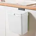 Compost Bin, 2.4 Gallons Small Garbage Can, Hanging Trash Can with Lid for Under Sink or Cabinet Door, Food Waste Bin with Lid Sealed, Diaper Pail, White