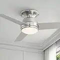 Casa Vieja 44" Marbella Breeze Modern Low Profile Hugger Indoor Ceiling Fan with Light LED Remote Control Brushed Nickel Opal Glass for House Bedroom Living Room Home Kitchen Family Dining