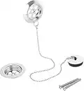 Stainless Steel Retainer Bath Plug Waste and Overflow 45cm Ball Chain Including Water Plug with 70mm Diameter Waste Assembly Bath Plug with Chain Bath Overflow Cover Bath Waste Retainers Bath Plugs