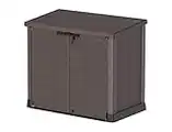 Duramax Cedargrain StoreAway 1200L Plastic Garden Storage Shed/ Flat Lid, Outdoor Storage, Wheelie bin box, Durable Construction– Ideal for Tools, Bikes, BBQs & 2x 240L Bins, 145x85x125 cm, Brown