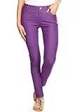 YELETE Womens Basic Five Pocket Stretch Jegging Tights Pants, Purple, Large