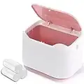 Desk bin trash can with lid, Mini Portable Table Waste bin Desktop Dustbin for Home Living Room Kitchen Bathroom Office Car Indoor Small trash can (pink and white)