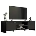 MADESA TV Stand with Storage Space and Cable Management, for TVs up to 65 Inches, Wood, 16” H x 15" D x 57” L – Black