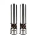 Salter 7722 SSTURA Electric Salt & Pepper Grinder Set - BPA-Free, Spice Mills, One Handed Operation, Battery Powered, 60g Salt Crystals/30g Peppercorns, Brushed Stainless Steel, For Arthritis Hands