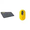 Logitech K380 Tastiera Bluetooth Multidispositivo per Windows, Apple iOS, ‎Bluetooth Wireless, Nero & POP Mouse Wireless con Emoji personalizzabili, Tecnologia SilentTouch,spositivo, Compatibile OS