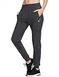 BALEAF Women's Joggers Pants Athletic Running Jogging Pants Quick Dry Zipper Pockets Sports Hiking Pants Black Size L