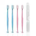 TSHAOUN 4 Pieces Orthodontist Toothbrushes Double-Ended Toothbrush, Small Toothbrush and Single Tufted Toothbrush for Braces Detail Cleaning, 2 Colours with 1 Portable Toothbrush Case (Pink, Blue)