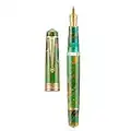 Asvine P20 Piston Fountain Pen Green Resin, Iridium Medium Nib Gold Trim Business Signature, Smooth Writer Collection with Case Set