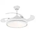 Ventilatore da Soffitto con Luce e Telecomando LED Lampadario con Ventilatori da Soffitto Moderno Bianco 65W, Pale a Scomparsa Richiudibili Lampada Dimmerabile Silenzioso Regola la Velocità del vento