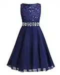 iEFiEL Sweet Prinzessin Lace Blumenmädchenkleider für Hochzeits Mädchen Festliches Kleid Brautjungfernkleid Festzug Partykleid A Marineblau 152