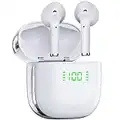 PocBuds Bluetooth Headphones Wireless Earbuds 50Hrs Playtime with Wireless Charging Case Dual Digital Display Waterproof Immersive Stereo in-Ear Earphones with Mic for Phone TV Computer Android White